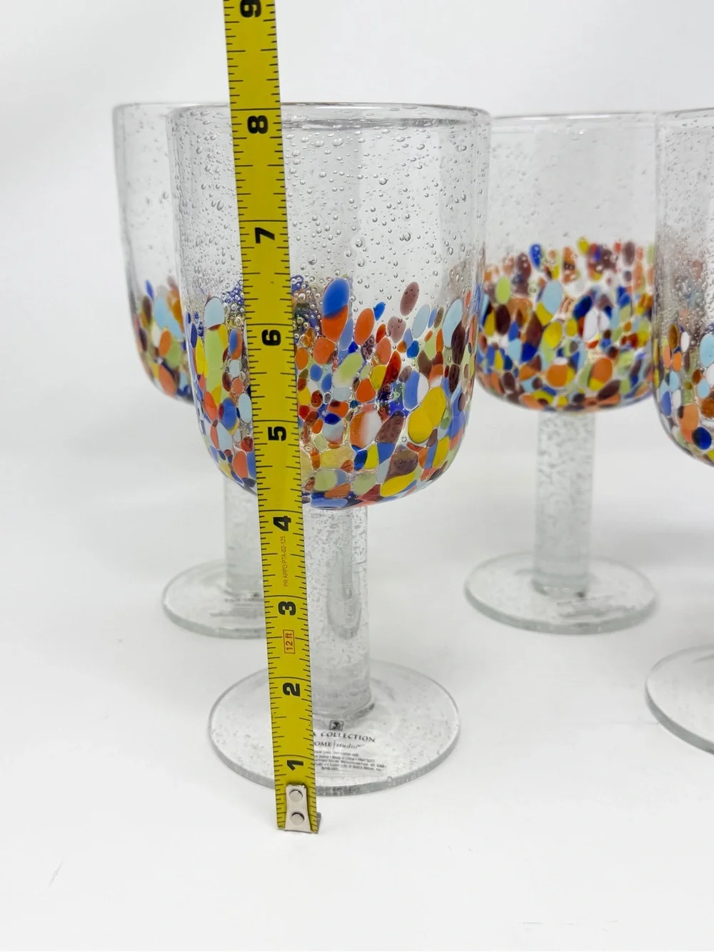 Hand Blown Confetti Glass Stemware Set of 4 Home Studio Baja Collection